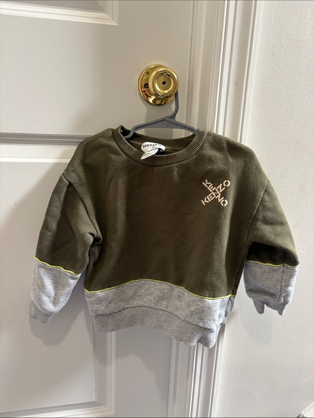 Kenzo Kids Olive Green & Light Gray Colorblock Pullover